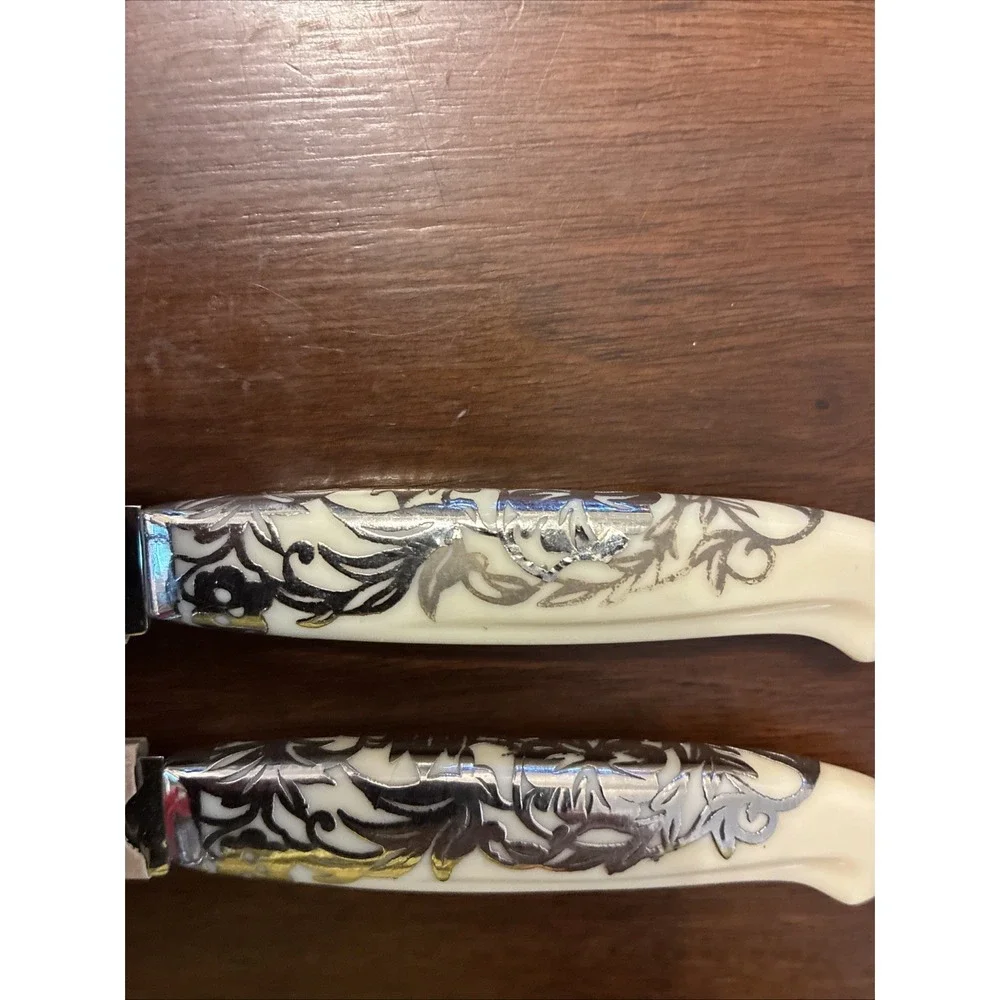 VTG Camillus Cutlery 50's Decorative Handles Steak Knife Set of 3 In Sheath